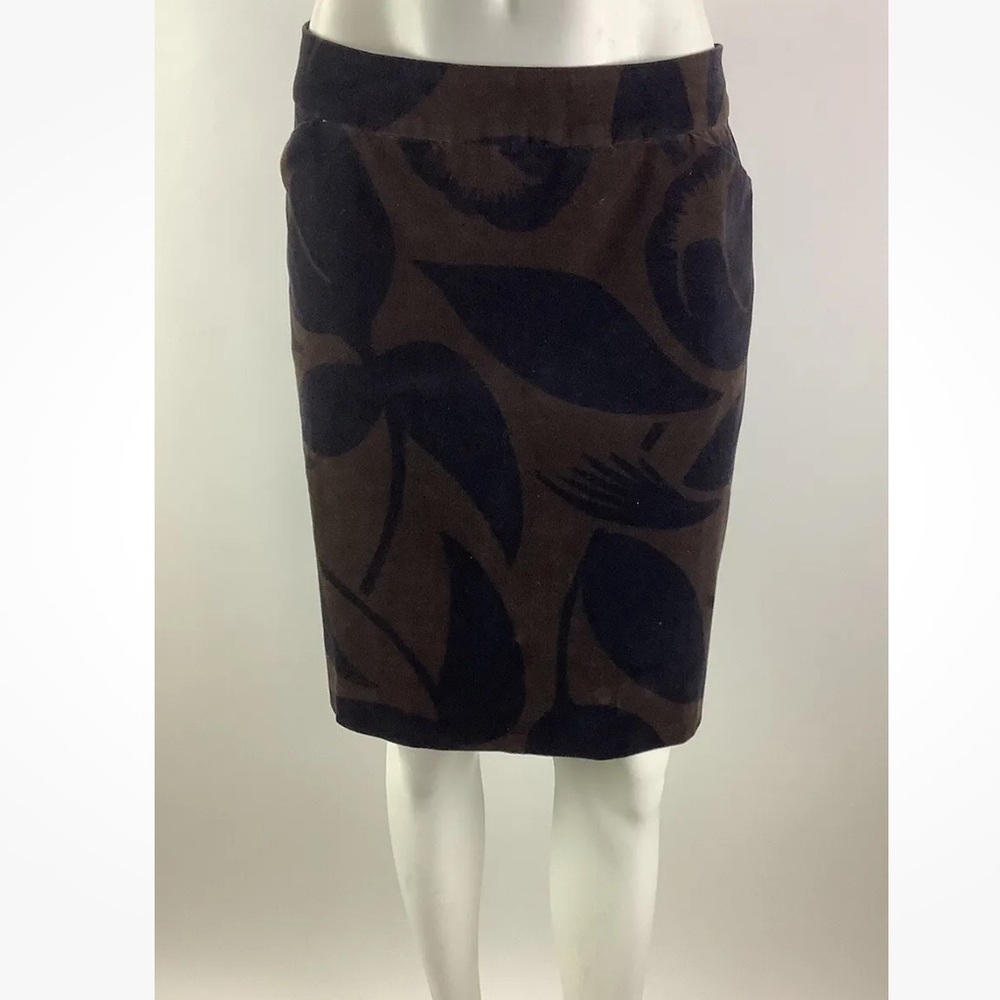 Boden Sz 12 Long Velour Floral Print A-Line Skirt Brown Cotton Elastane